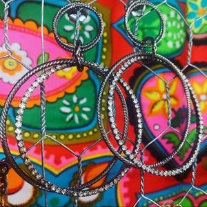 Lia Sophia Gun Metal Rhinestone Ring Earrings